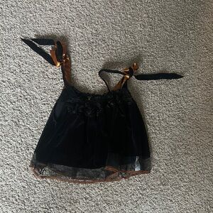 Free People Black and Brown Lace Trim Top